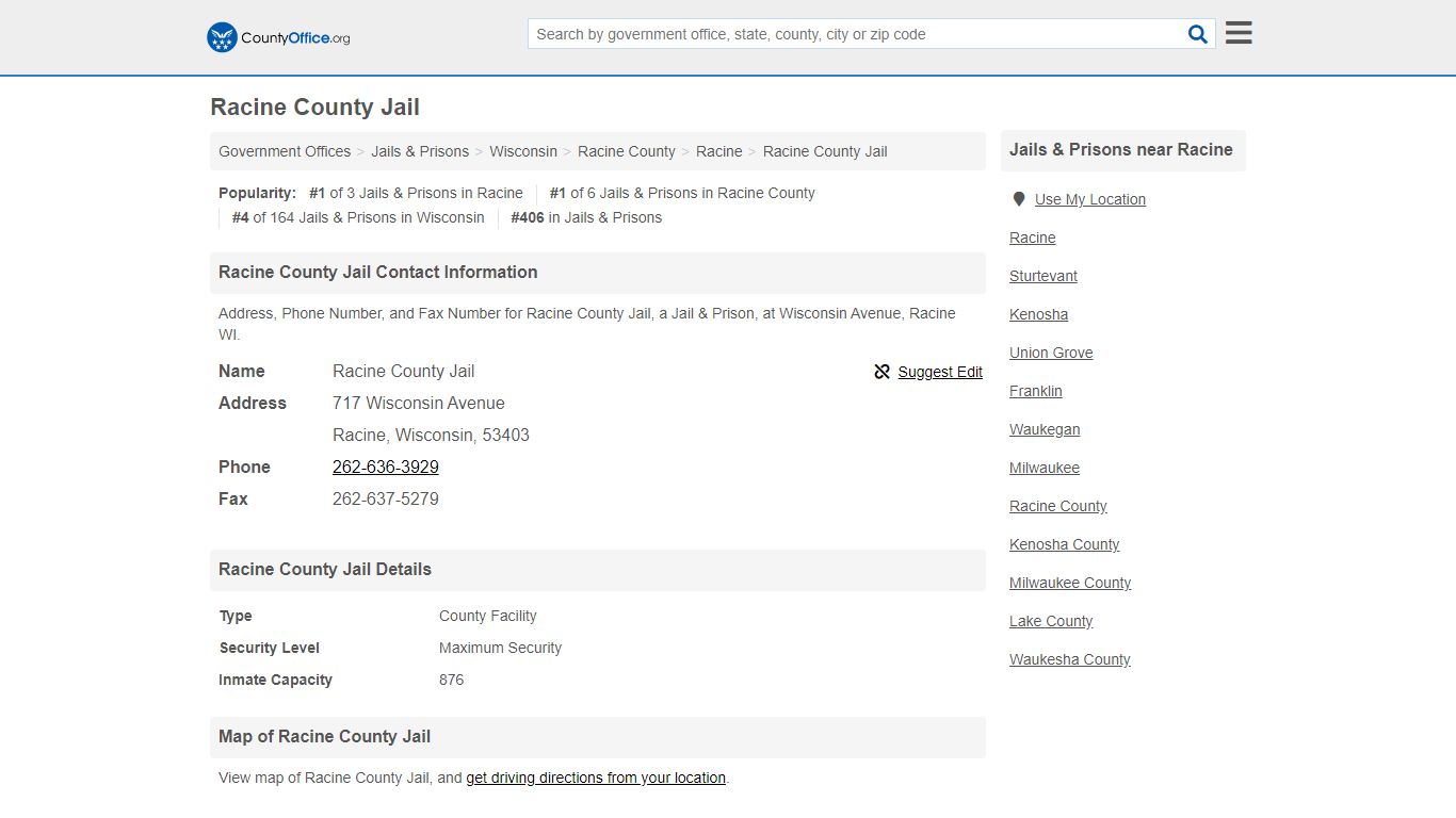 Racine County Jail - Racine, WI (Address, Phone, and Fax)